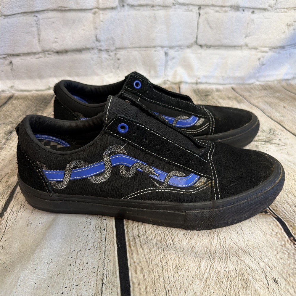 VANS Breana Geering x Skate Old Skool Black Blue Snake Shoe Size 10